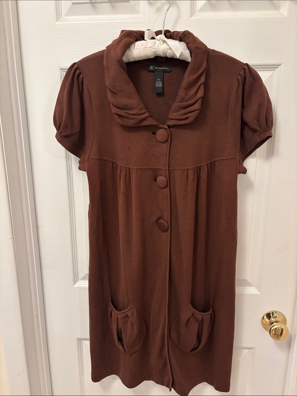 INC International Concepts Brown Short Sleeve Collared Mini Dress